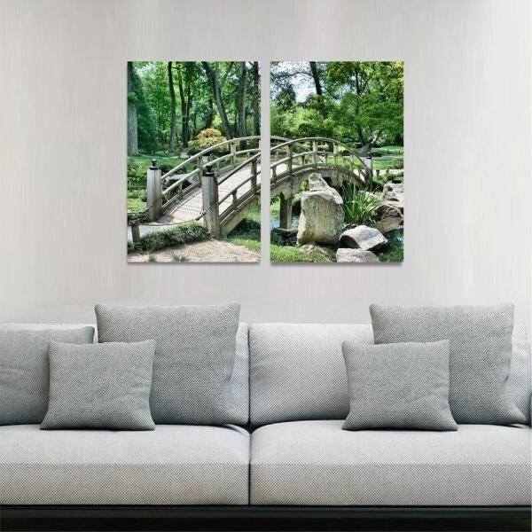 Quadro Ponte Jardim Japonês Arco Parque Jogo 2 Peças