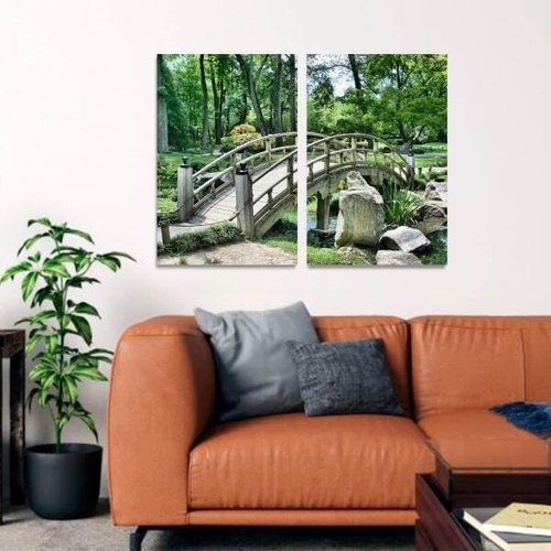 Quadro Ponte Jardim Japonês Arco Parque Jogo 2 Peças