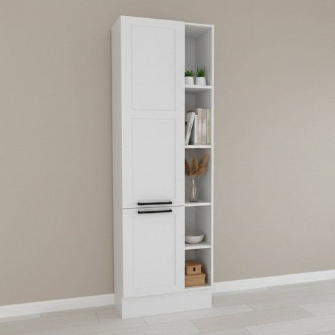 Paneleiro com Rodapé 2 Portas Almofada Americana e 5 Nichos 60cm TM4317 MDF Grazi Branco