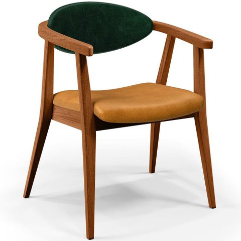 Poltrona Decorativa Para Sala de Estar Cecília L02 Facto Verde Musgo Couríssimo Whisky - Lyam