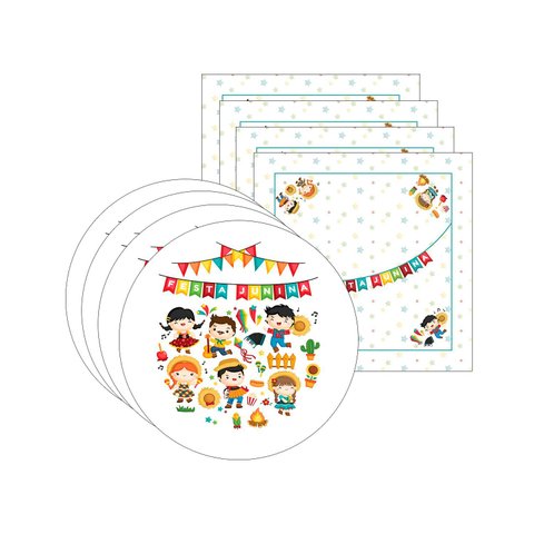 Kit Sousplat + Guardanapo Junina Dança Nsw 4 Peças com Base
