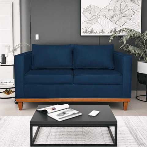 Sofá 3 Lugares Europa 180 cm Estilo Conforto e Elegância Suede Azul Marinho - Amarena Móveis