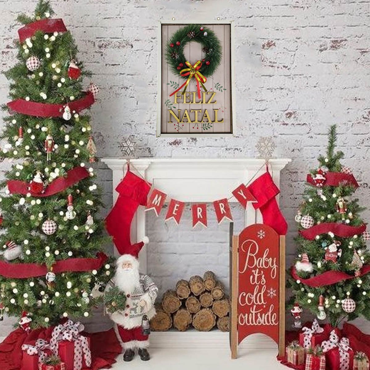 Quadro Decorativo Natalino Guirlanda Feliz Natal Enfeite Advento Com Bolinhas Decoraçao Parede Porta - 5