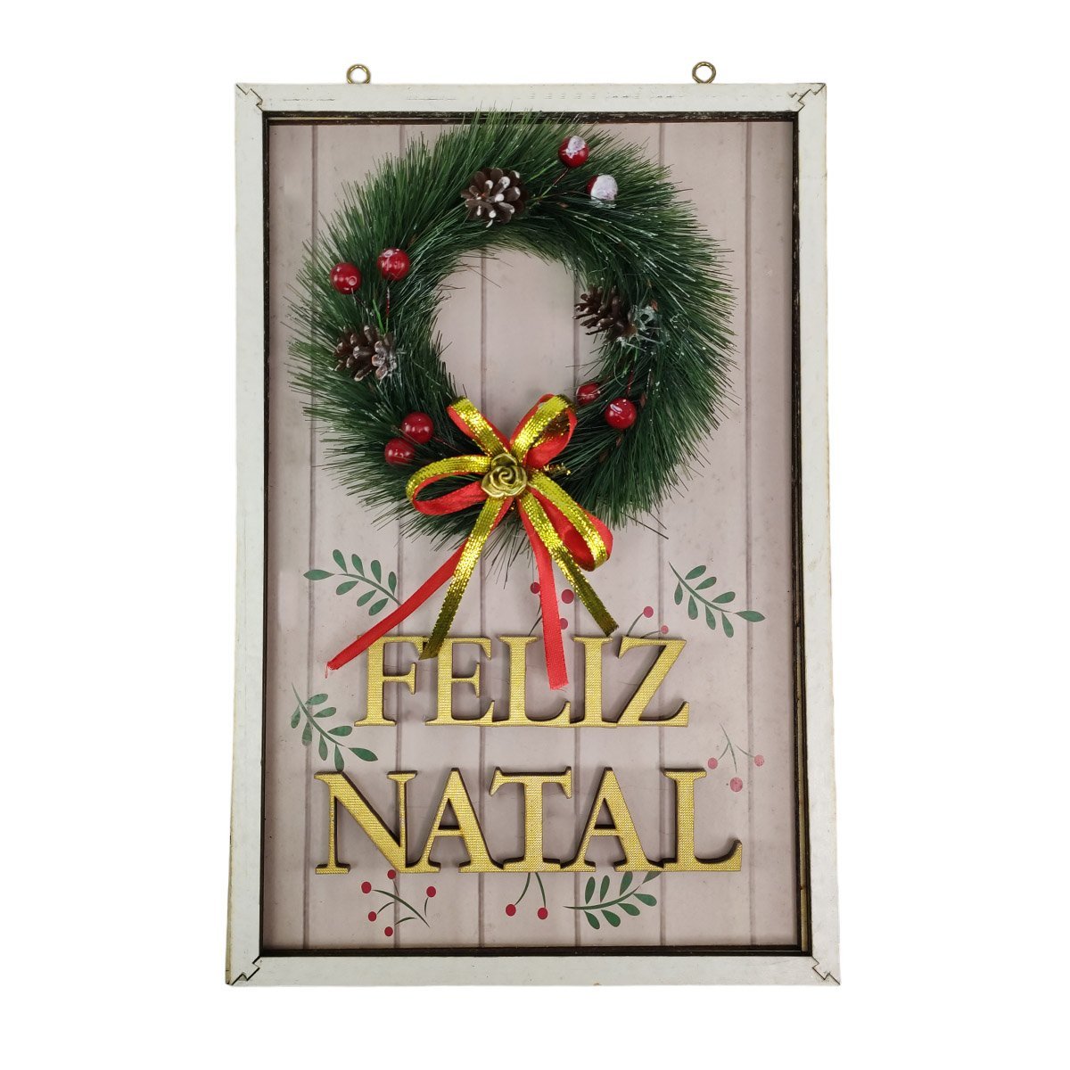 Quadro Decorativo Natalino Guirlanda Feliz Natal Enfeite Advento Com Bolinhas Decoraçao Parede Porta - 2