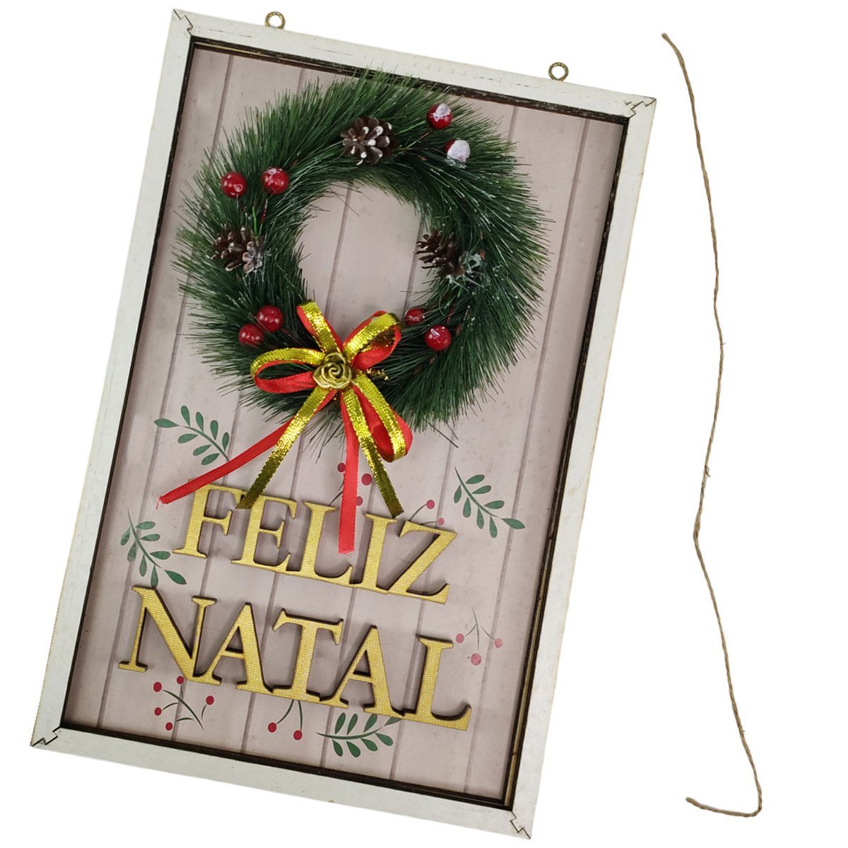 Quadro Decorativo Natalino Guirlanda Feliz Natal Enfeite Advento Com Bolinhas Decoraçao Parede Porta