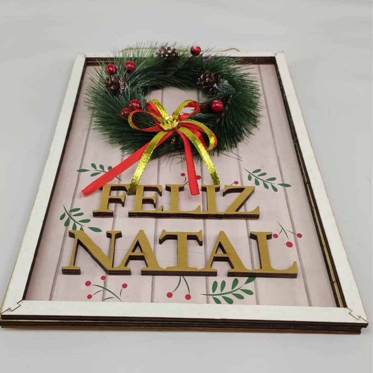 Quadro Decorativo Natalino Guirlanda Feliz Natal Enfeite Advento Com Bolinhas Decoraçao Parede Porta - 10