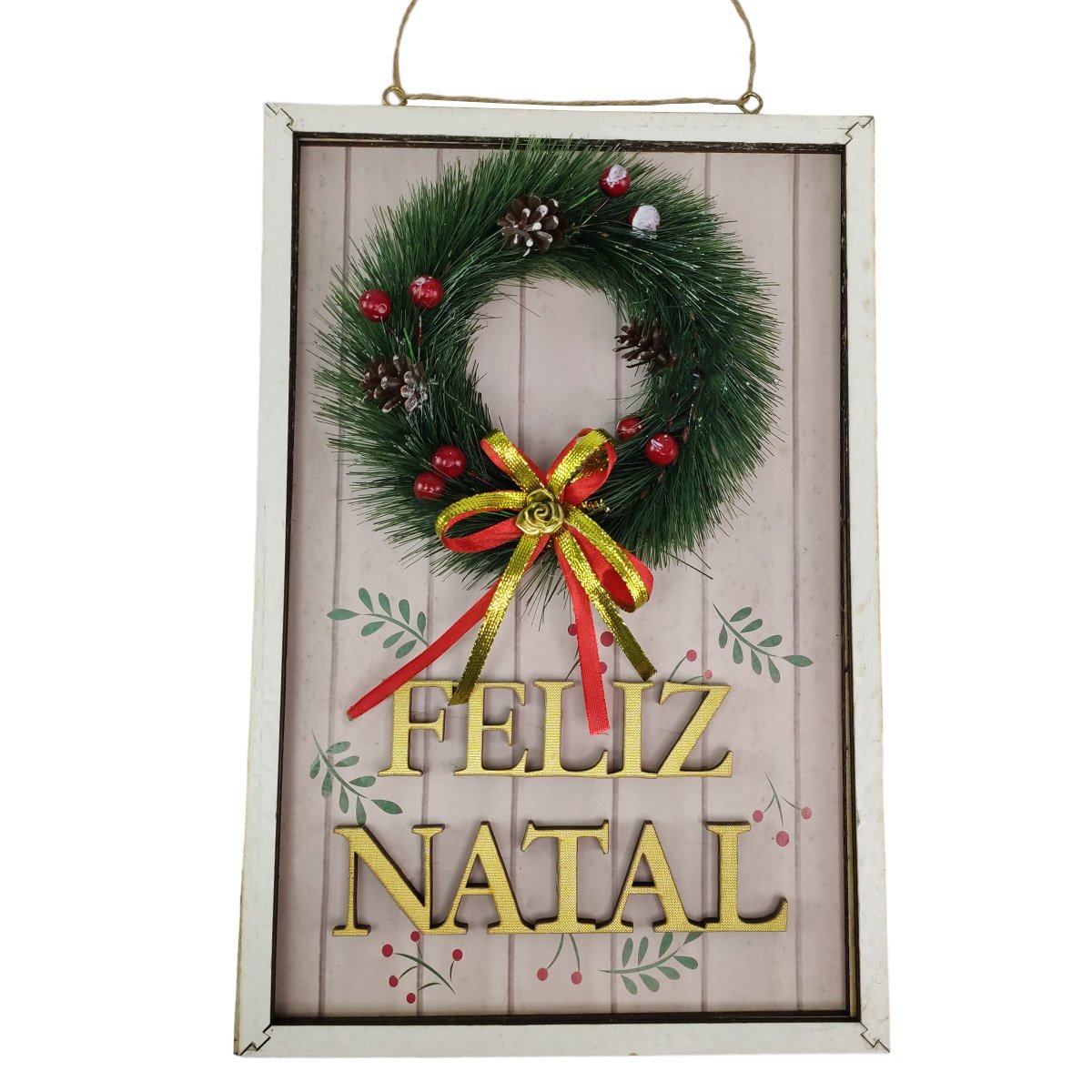 Quadro Decorativo Natalino Guirlanda Feliz Natal Enfeite Advento Com Bolinhas Decoraçao Parede Porta - 7