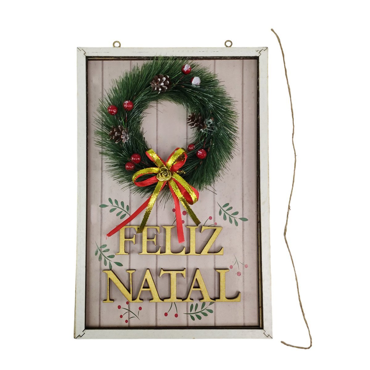 Quadro Decorativo Natalino Guirlanda Feliz Natal Enfeite Advento Com Bolinhas Decoraçao Parede Porta - 6