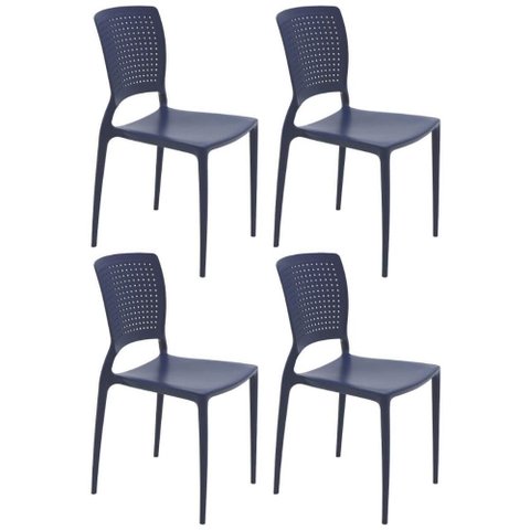 Jogo 4 Cadeiras Plástica com Encosto Tramontina Azul 182kg Safira Yale Summa