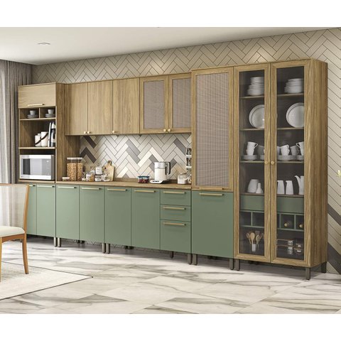 Armário de Cozinha Modulada Completa Reta 14 Peças 4,00m Botanic Kappesberg