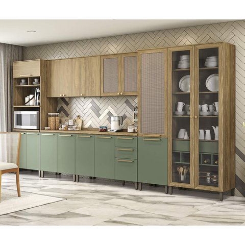 Armário de Cozinha Modulada Completa Reta 14 Peças 4,00m 279 Botanic Kappesberg
