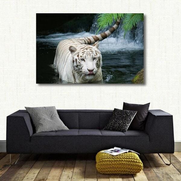 quadro tigre branco casal para decoração 3 peças