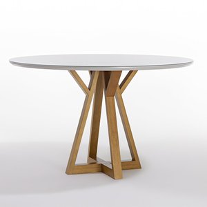 Mesa de Jantar Redonda Polaris 6 Lugares 130cm Madeira Maciça Tampo com Vidro
