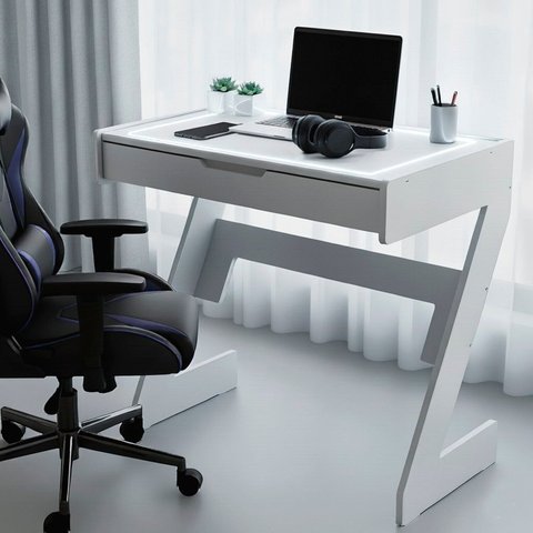 Escrivaninha para Escritório com Luz Neon 1 Gaveta 73cm Branco