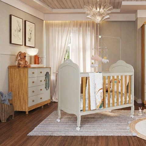 Quarto de Bebê Berço Minicama e Cômoda 1 Porta Janelada 4 Gavetas 100% MDF Maya Provençal Yescasa Be
