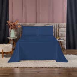 Kit Roupa de Cama 400 Fios Queen 4 Peças Toque de Cetim Cor:azul - 2