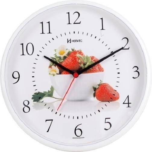 Relógio De Parede Decorativo Morango Herweg Branco 6693-021