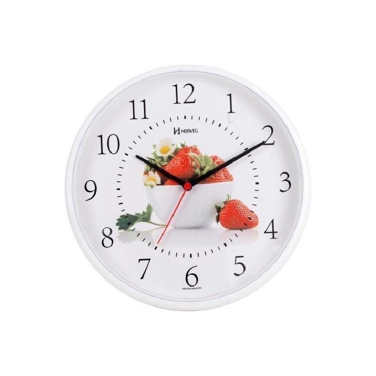 Relógio De Parede Decorativo Morango Herweg Branco 6693-021
