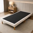 Ver imagem 1 de Base Cama Box em Veludo Luxo Solteiro Compacto Pés de Madeira Reforçada 188x88 Bege