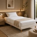 Ver mais imagens de Base Cama Box em Veludo Luxo Solteiro Compacto Pés de Madeira Reforçada 188x88 Bege