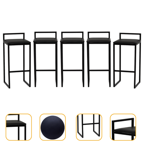 Kit 5 Banqueta Quadrada Preta para Balcão Ilha Cozinha Gourmet Bancada Piscina Bares Àrea de Lazer