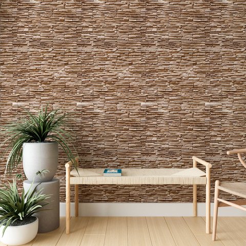 Papel de Parede Adesivo Pedras Rústicas em Tons de Bege 3m