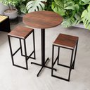 Ver imagem 1 de Conjunto Mesa Alta Bar Bistrô Redonda 2 Bancos Imbuia Industrial Black Don Castro Decor Industrial P