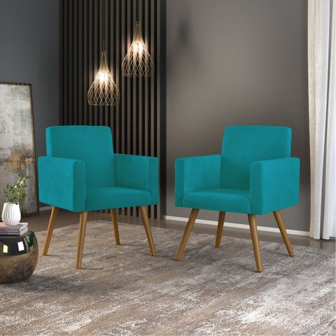 KIT 2 Cadeiras Escritório Poltrona Decorativa Black Friday Cor:Azul Turquesa