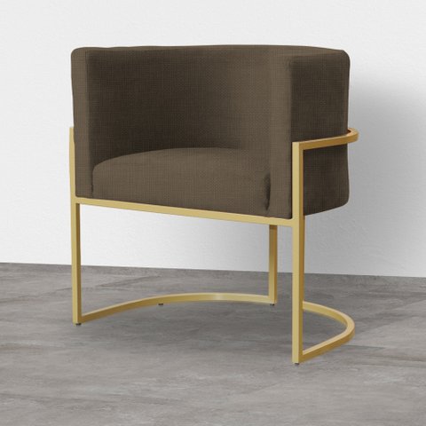 Poltrona Luana Base Metálica Dourada Linho Marrom - Vallisa Decor