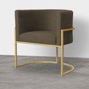 Ver imagem 1 de Poltrona Luana Base Metálica Dourada Linho Marrom - Vallisa Decor