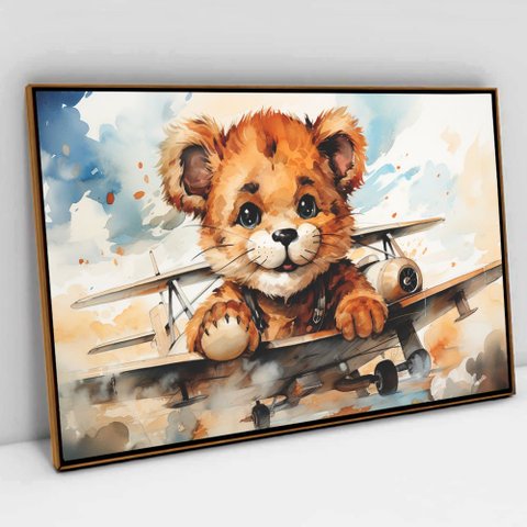 Quadro Decorativo Ursinho em Tela Canvas Tacolado Moldura Flutuante 4,5cm Freijó 80 X 120cm