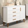 Cômoda Sapateira Infantil 4 Gavetas 1 Porta Isis C/ Pés Retrô P/ Quarto de Bebê Branco Móveis Reller - 1