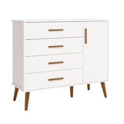 Cômoda Sapateira Infantil 4 Gavetas 1 Porta Isis C/ Pés Retrô P/ Quarto de Bebê Branco Móveis Reller - 2