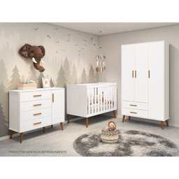 Cômoda Sapateira Infantil 4 Gavetas 1 Porta Isis C/ Pés Retrô P/ Quarto de Bebê Branco Móveis Reller - 4