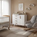 Ver imagem 1 de Comoda Sapateira Infantil Isis 4 Gavetas 1 Porta C/ Pés Retrô P/ Quarto de Bebê Branco Móveis Reller