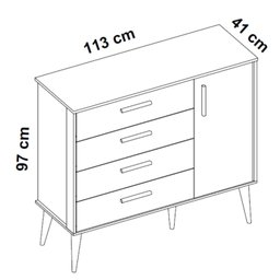 Cômoda Sapateira Infantil 4 Gavetas 1 Porta Isis C/ Pés Retrô P/ Quarto de Bebê Branco Móveis Reller - 3