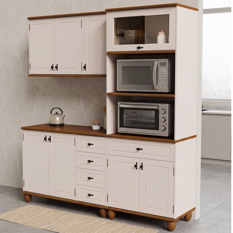 Cozinha Compacta 3 Peças Joy Off White/Nogueira