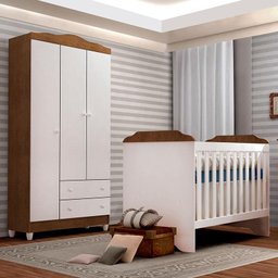 Berço Americano Mini Cama e Guarda Roupa Mel Flat Branco Acetinado Amadeirado com Colchão Gazin - Ca - 2