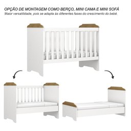 Berço Americano Mini Cama e Guarda Roupa Mel Flat Branco Acetinado Amadeirado com Colchão Gazin - Ca - 4