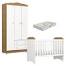 Berço Americano Mini Cama e Guarda Roupa Mel Flat Branco Acetinado Amadeirado com Colchão Gazin - Ca - 1