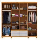 Ver imagem 5 de Roupeiro Casal 8 Portas 4 Gavetas com Led e Espelho Floripa – Ipê/Off White - Mirarack