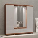 Ver imagem 1 de Roupeiro Casal 8 Portas 4 Gavetas com Led e Espelho Floripa – Ipê/Off White - Mirarack