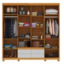 Ver imagem 4 de Roupeiro Casal 8 Portas 4 Gavetas com Led e Espelho Floripa – Ipê/Off White - Mirarack