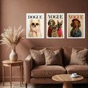 Ver imagem 2 de Kit 3 Quadros Decorativos Cães Capa de Revista 45x34cm - com Vidro:moldura Preta