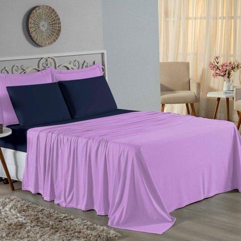 Jogo de Cama Casal Nobre 4 Peças Lençol com Elástico de 30cm de Altura Malha 100% Algodão - Lil