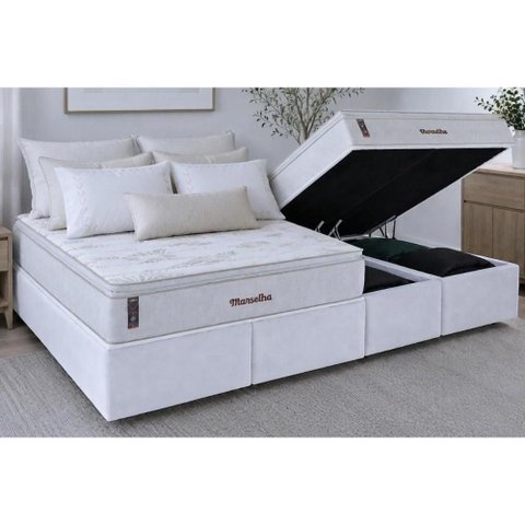 Cama Box Baú Crc Queen +Colchão Molas Marselha Hellen 158