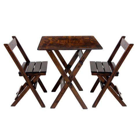 Conjunto Mesa Dobrável para Bar e Lanchonetes 60x60cm com 2 Cadeiras em Madeira Maciça - Imbuia