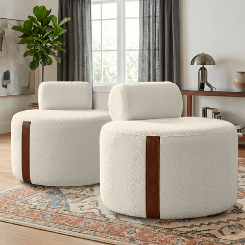 Kit 02 Poltrona Decorativa Orgânica Erica Sala Bouclê Luxo:Bege Claro