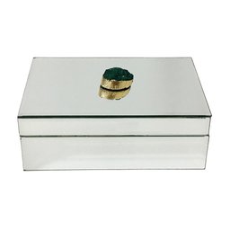 CAIXA DECORATIVA ESPELHADA COM PEDRA VERDE JADE 20X14X9CM - 1