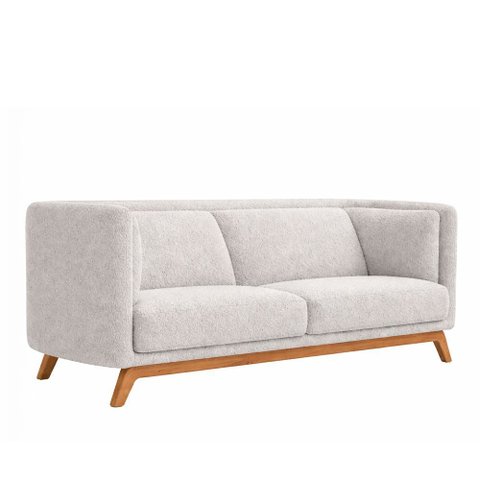 Sofá Oslo 3 Lugares 230cm Base Madeira Bouclé Cinza - Sallar Home